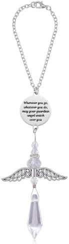 Guardian Angel Car Charm for Rear View Mirror, Crystal Angel Suncatcher Hanging by Aesnefe