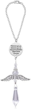 Guardian Angel Car Charm for Rear View Mirror, Crystal Angel Suncatcher Hanging by Aesnefe