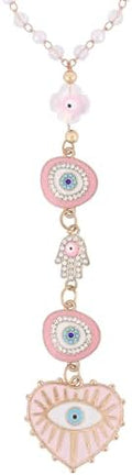 Pink Evil Eye Rearview Mirror Charm, Hamsa Hand Car Accessory by LuneClat