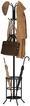 Coat Rack Freestanding with Umbrella Holder – Metal Hanger Stand, Hall Tree by AUGOHCMIL
