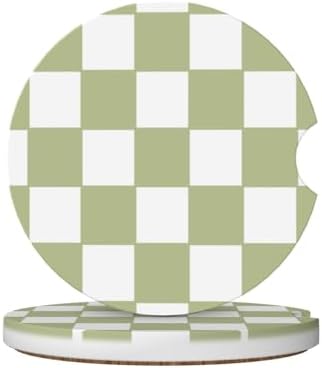 Green White Checkered Buffalo Plaid Car Coasters by Unknown