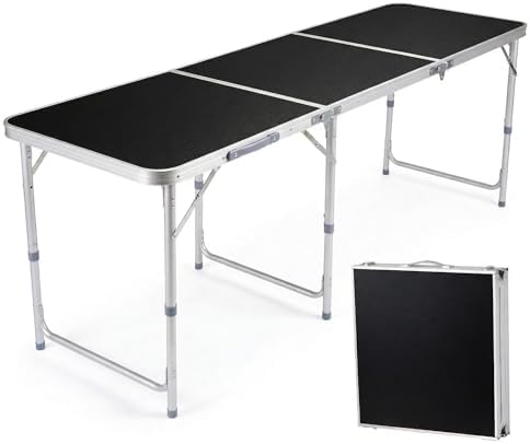 6ft Folding Table, 3 Adjustable Heights Portable Aluminum Camping Table by Unknown