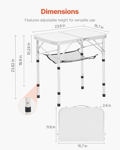 VEVOR Folding Camping Table, Adjustable Height Aluminum MDF Outdoor Portable - Image 3