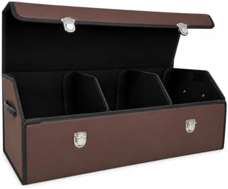 Car Trunk Organizer with Lid, Foldable Faux Leather Storage Box by TENLBYC