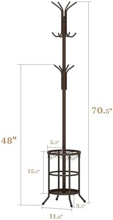Coat Rack Freestanding With Umbrella Holder – Metal Hall Tree with 12 Hooks - Image 2