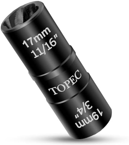 Topec 17mm x 19mm Flip Lug Nut Extractor, 1/2" Drive Lug Nut Removal Tool by Topec