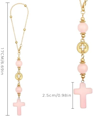 Rose Quartz Cross Rear View Mirror Hanging Ornament Gift Set - Image 5