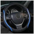 Steering Wheel Cover Blue and Black Leather Universal 14.5-15 inch by Muamos