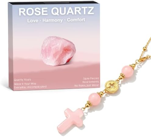 Rose Quartz Cross Rear View Mirror Hanging Ornament Gift Set by RisyfjewJewelry