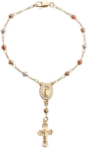 Gold Plated Beads Catholic Guadalupe Car Rearview Mirror Rosary by HELLOWIN