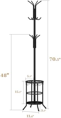 Coat Rack Freestanding with Umbrella Holder – Metal Hanger Stand, Hall Tree - Image 2