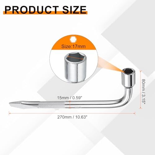 HARFINGTON Car Spare Tire Lug Wrench 17mm Carbon Steel l Type Slotted End - Image 2