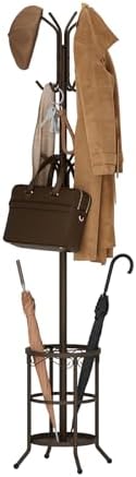 Coat Rack Freestanding With Umbrella Holder – Metal Hall Tree with 12 Hooks by AUGOHCMIL