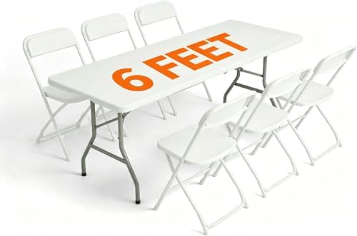 White 6 FT Folding Table and 6 Plastic Folding Chairs by WelcometoEDWINENE