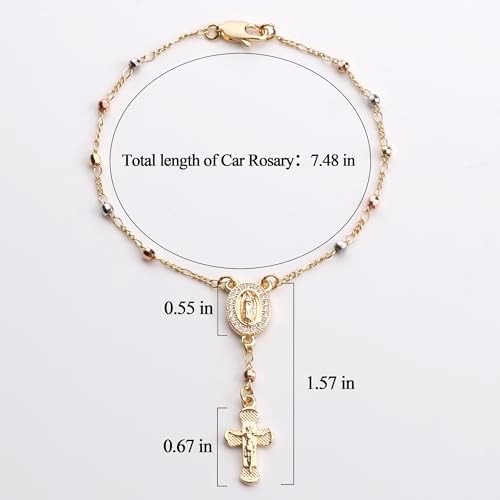 Gold Plated Beads Catholic Guadalupe Car Rearview Mirror Rosary - Image 5