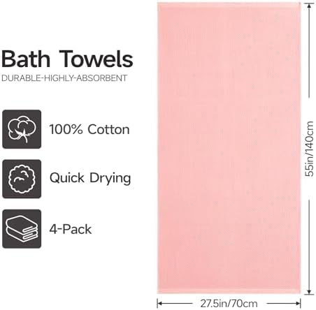REDKISS 100% Cotton Waffle Weave Bath Towels 4 Pack - Image 3