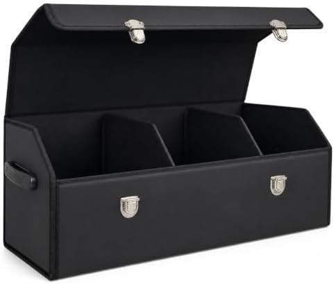 Car Trunk Organizer with Lid, Foldable Faux Leather Storage Box by TENLBYC