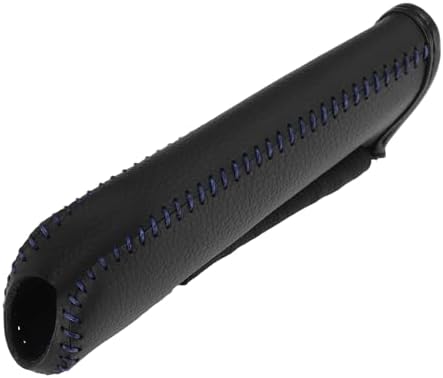 Car Handbrake Cover Leather Black Textured Blue Thread 1 Pcs by Hihaha