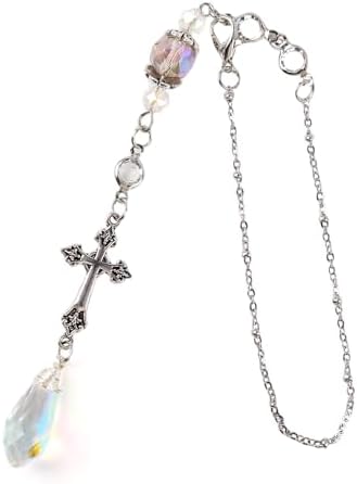 Healing Crystal Rearview Mirror Charm Cross Christian Suncatcher by LuneClat