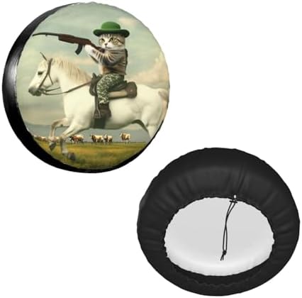 White Horse Cat Hunting Universal Spare Tire Cover, 17 Inch, Cute Waterproof - Image 2