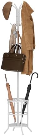 Coat Rack Freestanding with Umbrella Holder – Metal Hanger Stand, Hall Tree by AUGOHCMIL