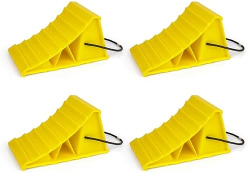 4 Pack Wheel Chocks with Rope, Bright Yellow Lightweight Wheel Blocks by Unknown