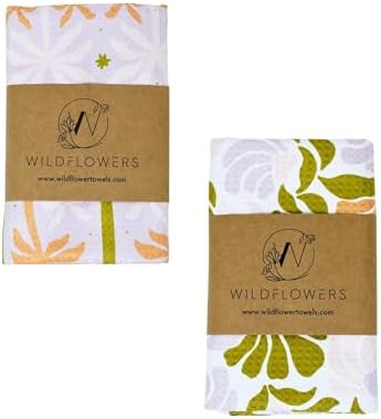 Wildflowers Microfiber Kitchen Towels | Pink & Purple Color Pattern| Waffle by FlourishPetProducts