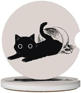 Cute Black Cat Car Coasters for Cup Holders, 2 Pack Car Cup Holder Coasters for by Unknown