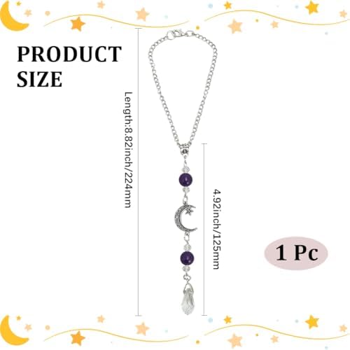 Purple Amethyst Hanging Car Charm Stone Bead Boho Cute Auto Rearview Mirror - Image 2