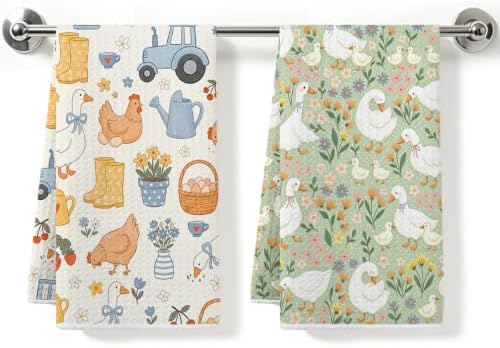 2 Pcs Cute Chicken Kitchen Towels, Goose Soft Absorbent Hand Tea Towel by ZHAMEN