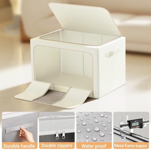 Clothes Storage Bins with Metal Frame, Foldable Clothes Organizers Storage - Image 6