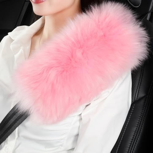 2 Pack Sheepskin Car Seat Belt Cover Pads | Long Wool Seatbelt Cushions by OGLAND