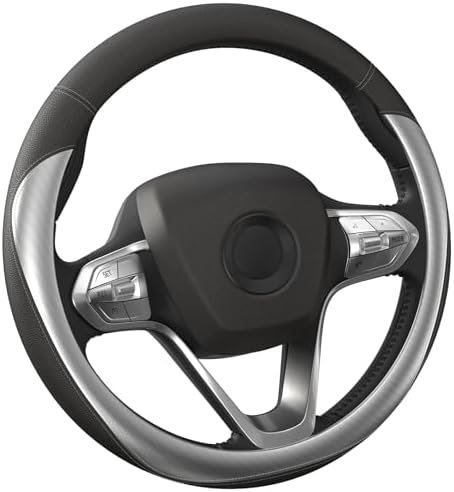 HOTOR Car Leather Steering Wheel Cover Universal 14.5"-15", Carbon Gray by HOTOR