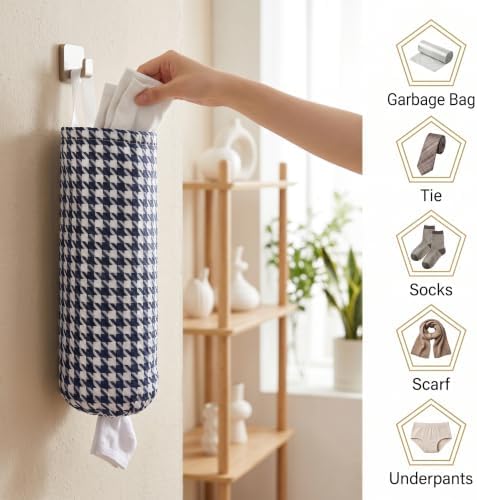 Plastic Bag Holder, Wall Mount Grocery Bag Dispenser, Yarn-dyed Houndstooth - Image 4