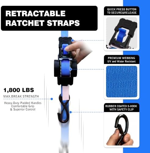 Retractable Ratchet Straps 1" x 13 Ft, 800 Lbs, 2 Pack - Image 2