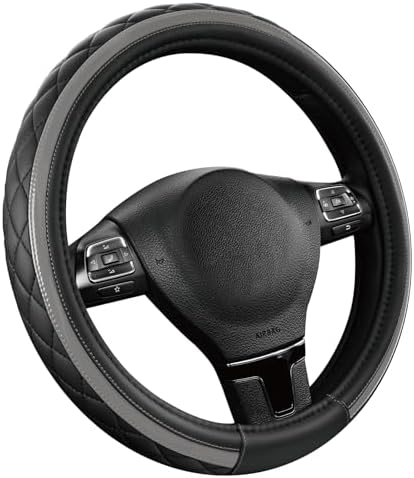 Road Comforts Leather Steering Wheel Cover – Black & Gray, Universal Fit - Image 2