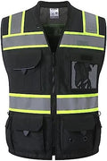 JKSafety Hi-Vis Unisex Surveyor Safety Vest Heavy Duty PPE Inner Pockets by JKSafety