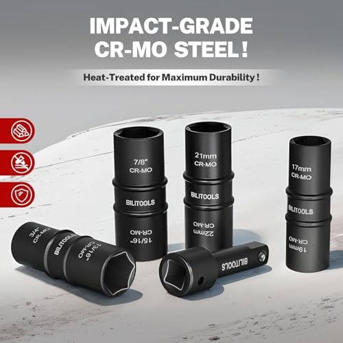 BILITOOLS 5pc Flip Lug Nut Socket Set, 1/2" Drive Metric & SAE Non-Marring - Image 4