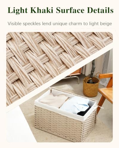 SETVSON Storage Basket with Lid 105L PE Rattan Storage Bin Light Khaki - Image 3
