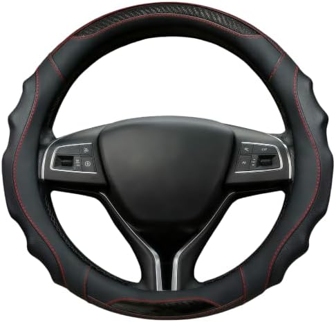 Leather Car Steering Wheel Cover, 14.5-15Inch Anti-Slip Steering Wheel Cover by TRROCC
