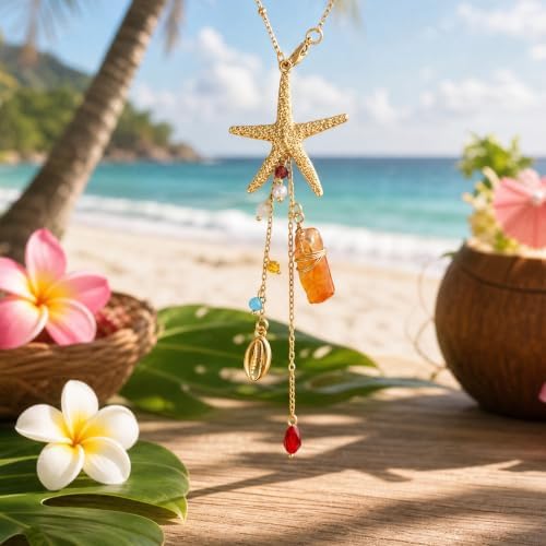 Crystal Starfish Rearview Mirror Charm, Women Decor Gift - Image 4