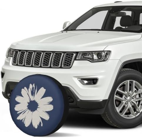 Daisy Spare Tire Cover Navy Blue Nature Modern Art Flowers Weatherproof - Image 3