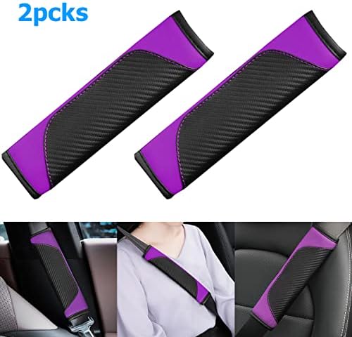 AUCELI 2PCS Carbon Fiber Car Seat Belt Cover, Breathable Leather - Image 3