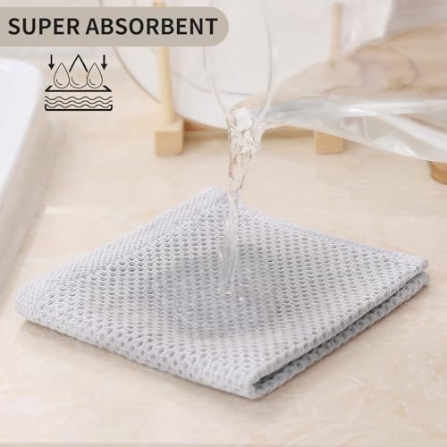 Kitinjoy 100% Cotton Waffle 6-Pack Kitchen Towels, Light Grey - Image 3