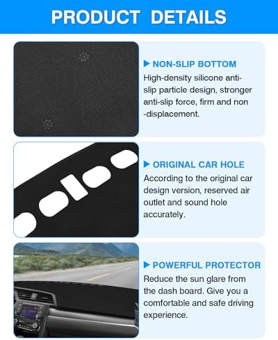 CARTIST Dashboard Cover Mat for 2016-2021 Honda Civic Coupe Sedan/Hatchback - Image 6