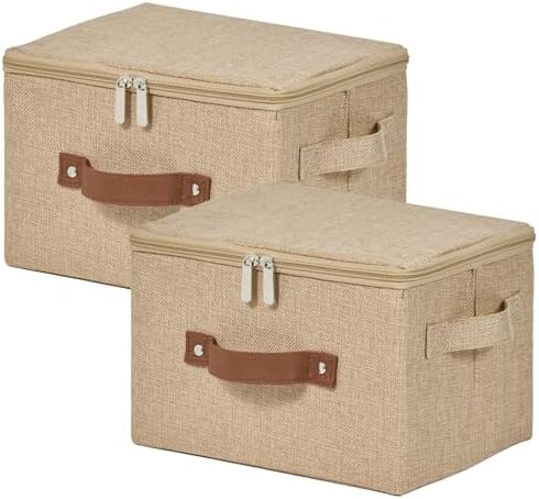 2PCS Storage Bins with Zipper Lids Decorative Lidded Basket Box by VinneGenzz