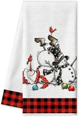 Christmas Kitchen Towels Snowman Waffle Hand Towels by CusugbasoHomeDecor