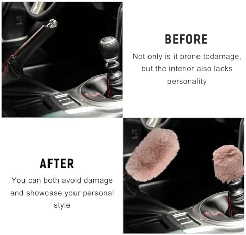 2PCS Fluffy Car Gear Shift Knob Cover & Handbrake Cover, Furry Auto Hand Brake - Image 5