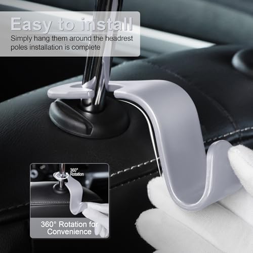 LivTee Car Seat Headrest Hook, Car Headrest Hidden Hook, 4 Pack Universal Auto - Image 4