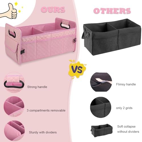 Car Trunk Organizer for SUV, Collapsible Car Storage Organizer Large Pink - Image 5